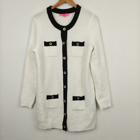 Lilly Pulitzer *Flawed* Davison Button Up Sweater Black,Cream Size Medium - Picture 4 of 16